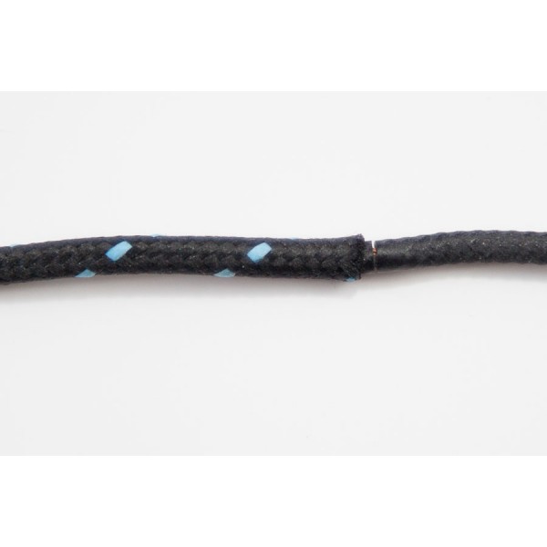 opletený kabel 1,5mm (černý kabel - černý/světle modrý oplet)